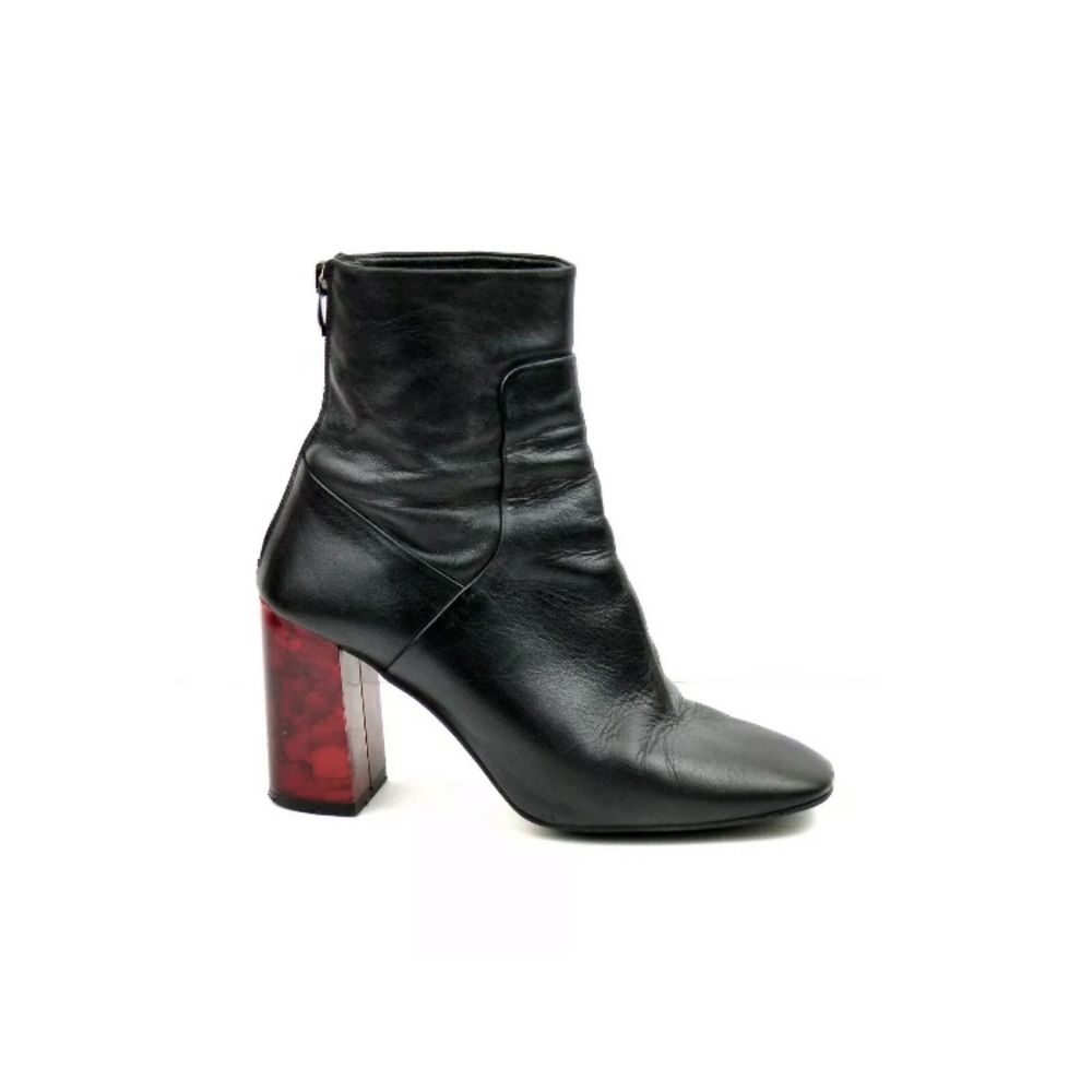 Topshop Black Leather Master Tortoise Shell Heel Ankle Boots 👢